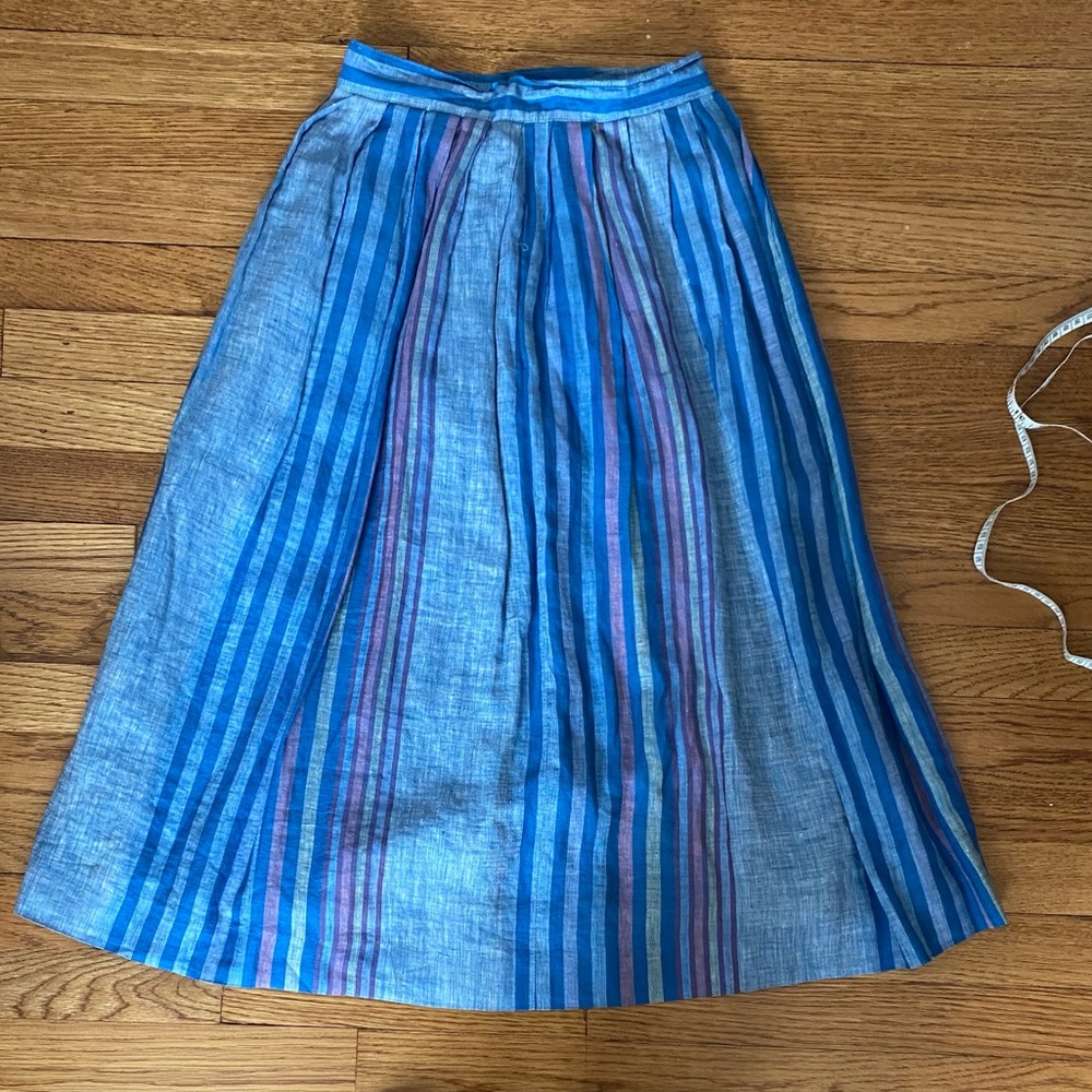 Vintage A-line Blue Striped Linen Skirt